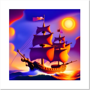 Artistic pirate ship Posters and Art